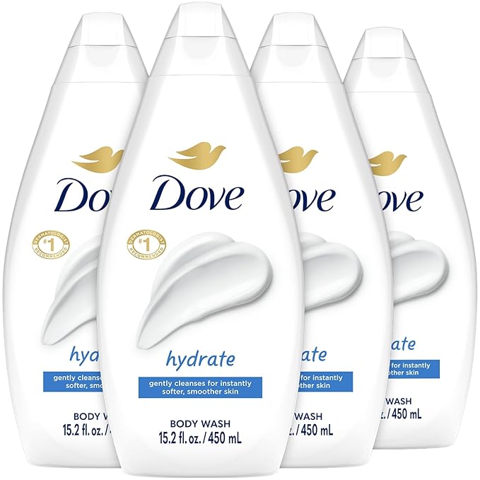 Dove Body Wash, Hydrate 4-Pack – Moisturizing Cleanser for Smooth, Soft Skin, 15.2 Oz Ea