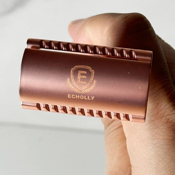 Elegant Rose Gold Safety Razor for Women–Vintage Double Edge Razor with 10 Swedish Blades, Stainless Steel Handle, Gift Box Set by Echolly (Solar Crown)