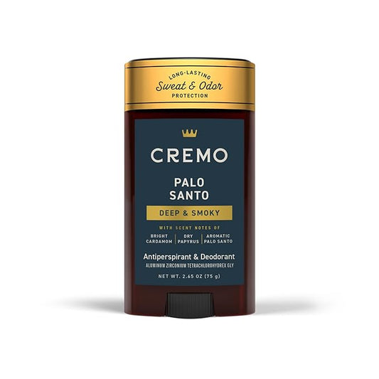 Cremo Palo Santo Antiperspirant & Deodorant for Men, 48-hour Sweat and Odor Protection, 2.65oz