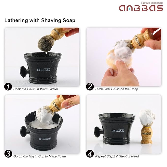 Anbbas Badger Hair Shaving Brush with Wall Mounted Brush Holder Stand for Traditional Shaving