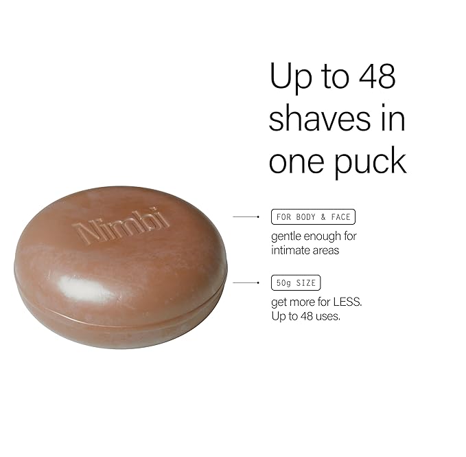 Nimbi Shave Foam Puck Clay, Fragrance-Free Solid Shaving Foam, Face and Body, 48 Uses, Pack of 1.
