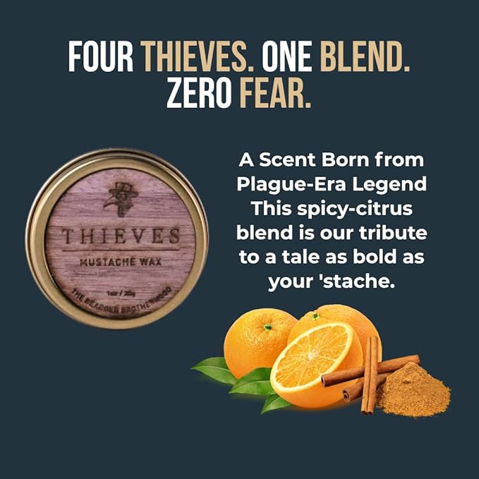 TBB Thieves Mustache Wax for Men | Natural Mustache Styler with Long-Lasting Hold | Cinnamon, Citrus, Rosemary & Rose Scent | Handcrafted in Texas | 1 oz