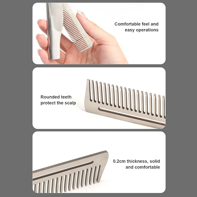 Folding Comb - Portable Stainless Steel Comb, Beard, Travel Stainless Steel Hair, Pocket Hairbrush Hair Bread Mustache Grooming Styling Tool for Men