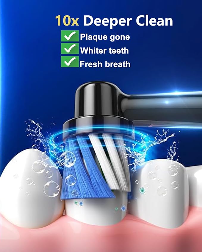 Rotating Electric Toothbrush for Adults with 8 Brush Heads, Travel Case, 5 Modes Rechargeable Power Toothbrush with Smart Timer,USB-C Charge 50-Day Battery Life, 3 Intensity, R05(Black)