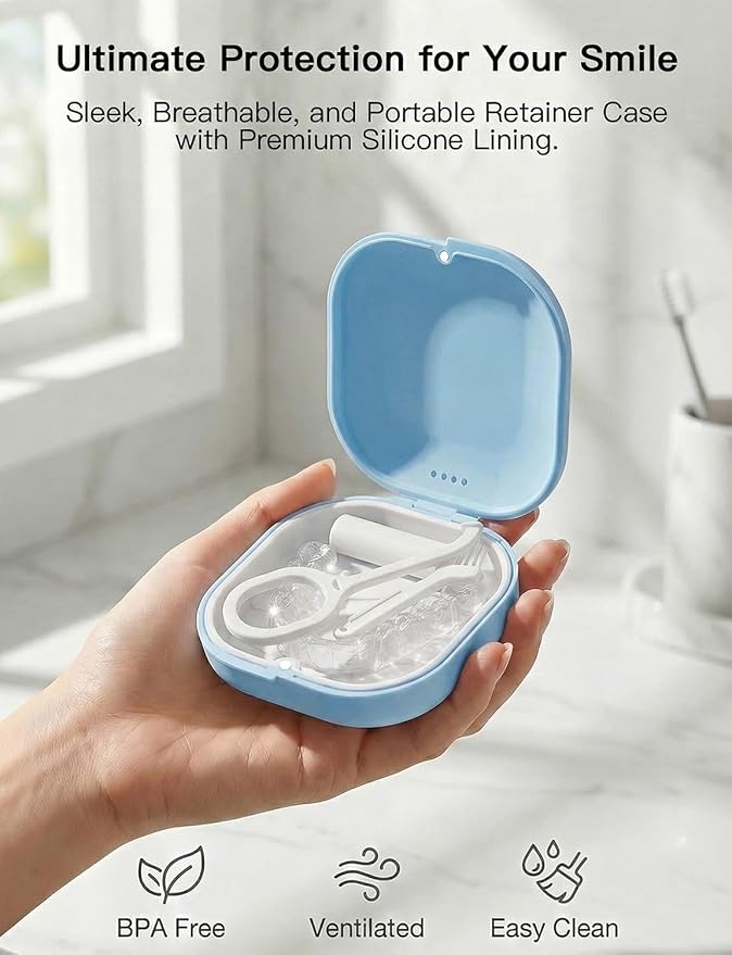 HEMILAB Slim Aligner Case with Vent Holes, Compatible with Invisalign, Cute Case with Removal Tool, Chewies and Brush, YellowWhite
