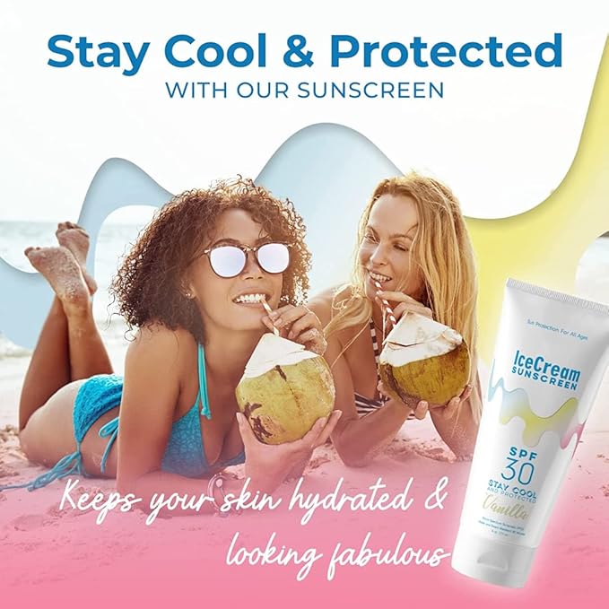 IceCream Sunscreen Broad Spectrum SPF 30 Lotion, Body & Face, Sunblock, Moisturizer, Water & Sweat-Resistant, Reef-Friendly & Cruelty-Free, 6oz (177ml) - Vanilla (Pack of 2)