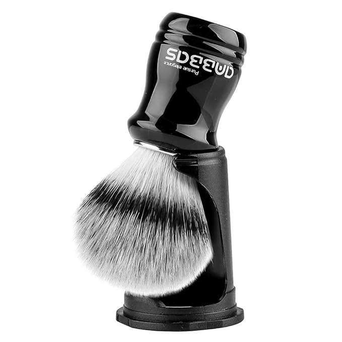 Anbbas Synthetic Badger Shaving Brush with Black Holder Stand,Resin Handle Foam Brush 2in1 Set for Men Wet Shave