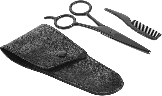 NOLITOY 3pcs Stainless Steel Shears Set Mustache Scissors Beard Trimmer Eyebrow Clipper Portable for Barbershop Home Salons
