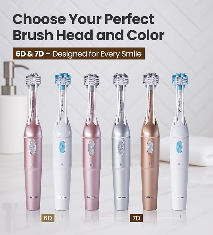 Korean Dual-Action Toothbrush Set - Premium Soft Bristle 3 Head Silver Handle for Deep Cleaning Teeth & Gums