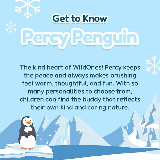 BrushBaby - WildOnes - Kids Rechargeable Electric Toothbrush, Ages 0-10 - Penguin Design with Flashing Lights - DeepClean Bristles for Superior Cleaning - 2 Replacement Brush Heads, 1 USB Cable