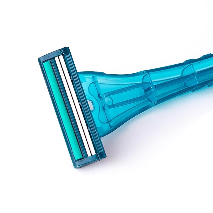 100 Pack Disposable Razors Individually Wrapped, Razors Bulk, Twin Stainless Steel Blade Razors for Hotel, Travel, Airbnb, Homeless (Blue)