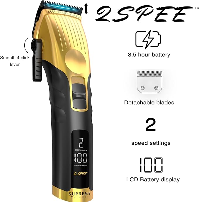 Supreme Trimmer 2Spee STC922 – Professional Cordless Hair Clipper with Removable Blade | 210 Min Runtime, 2-Speed Motor, Digital Display, Smooth Lever & Color Coded Guards