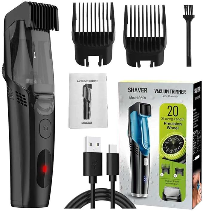 Vacuum Beard Trimmer for Men, Rechargeable Electric Mens Beard Trimmer with Adjustable Length Comb (1-20mm), Cordless Mustache Trimmer for Men with Built-in Vacuum for Facial, Sideburns