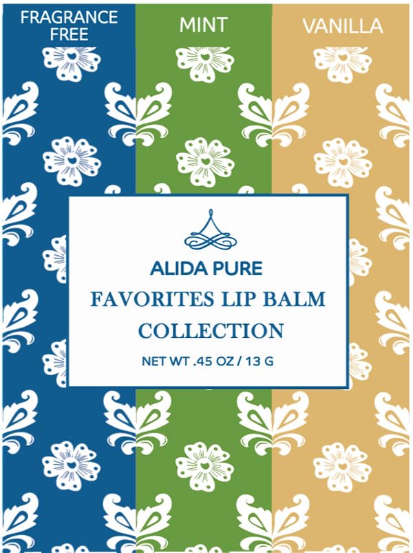 Favorites Lip Balm Collection, Vegan Set, Bees Wax Free, Coconut Oil Free, with Organic Jojoba and Avocado Oil, Vitamin E, Natural Moisturizer For Dry Cracked Lips, 3 Tube Set