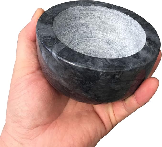 Marble Shaving Bowl，Handcrafted Black Marble Later，Shaving Soap & Cream Bowl for Men，Lather Mug with Interior Grooves Builds a Rich.