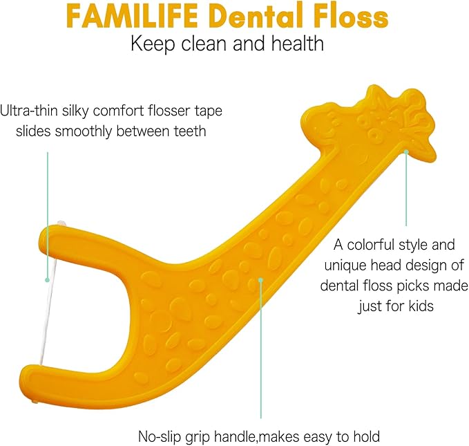 FAMILIFE Kid's Dental Floss Picks, Unflavored Tooth Pick Flossers Children with Portable Travel Cases Refills Pack, 204 Pcs
