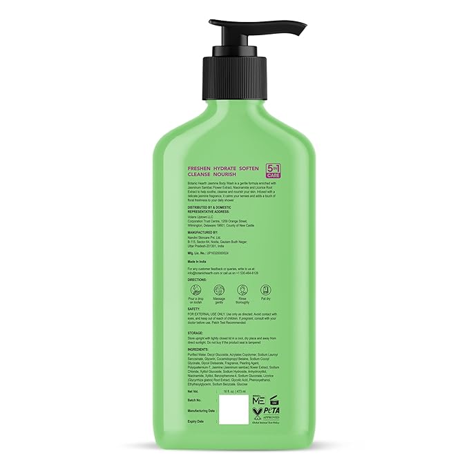 Botanic Hearth Jasmine Body Wash – Gentle 5-in-1 Cleansing Formula with Soothing Floral Aroma, Hydrating & Sulfate Free Daily Shower Gel – 16 fl oz