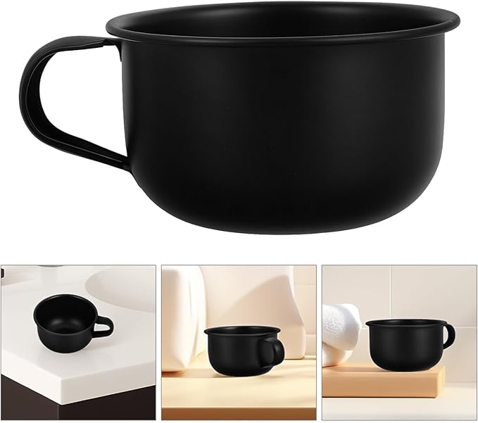 TEHAUX Men’s Shaving Soap Bowl with Handle Black Shaving Soap Foam Dish for Beard Lather Mixing Suitable for Daily Grooming and Travel Use