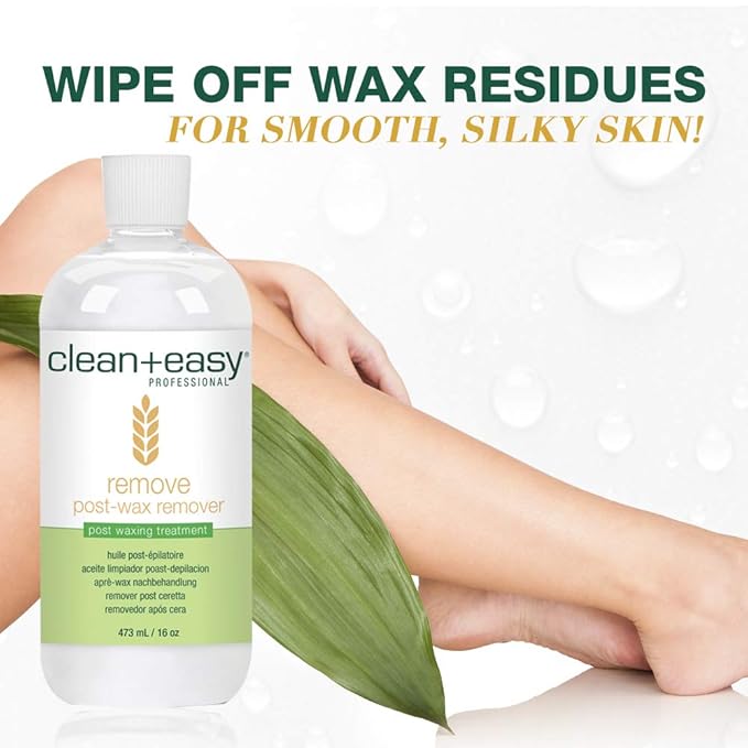 Clean + Easy After Wax Remover – After Wax Care Oil with Wheat Germ, Post Waxing Cleanser for Skin & Wax Residue, 16 oz