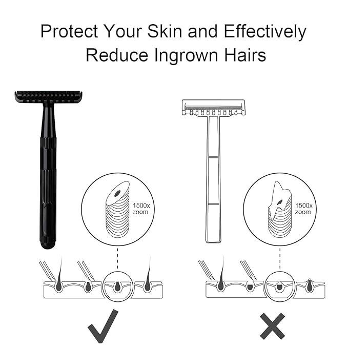 Double Edge Safety Razor, Single Blade Razors for Men and Women, Resuable Metal Razor, with 10 Double Edge Blades, Smooth Close Shave, Plastic-free Eco-Friendly Sustainable Shaving