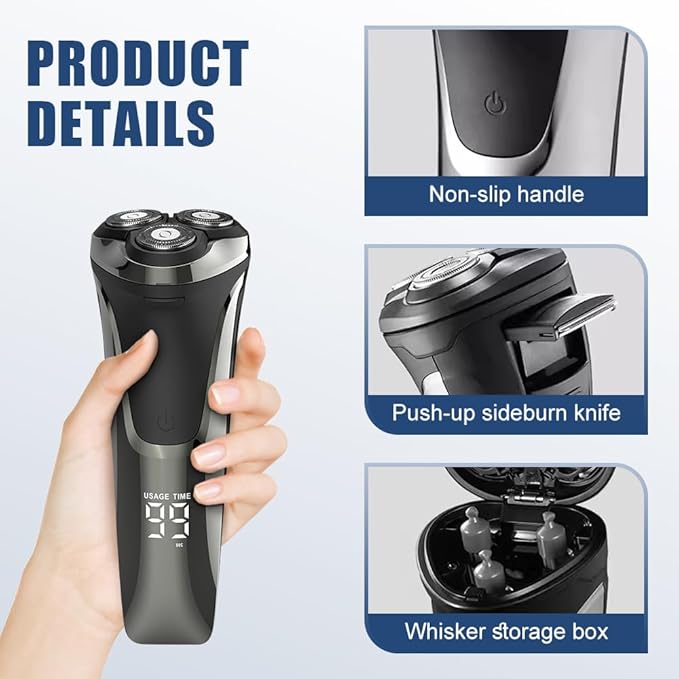 Snapbuy Electric Razor for Men, 2025 New Electric Razor 4D Rotary, Ipx7 Waterproof Electrics Razors, Wet & Dry Rechargeable Electrics Shaver LCD Display (1)