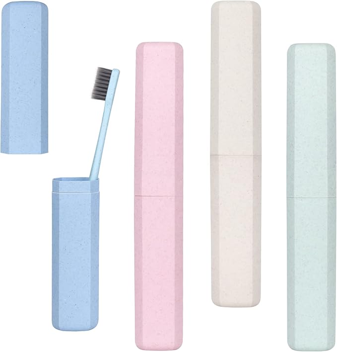 Hooqict 4 Pack Travel Toothbrush Case Portable Travel Toothbrush Holder Plastic Toothbrush Container Protector Cover for Traveling, Camping, Home, School, Business