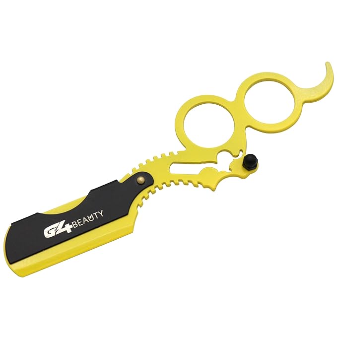G4 Vision Universal Replaceable Half Blade Straight Razor with 100 blades, Professional Double Ring Barber Single Edge Shave Razor (Lime Yellow)