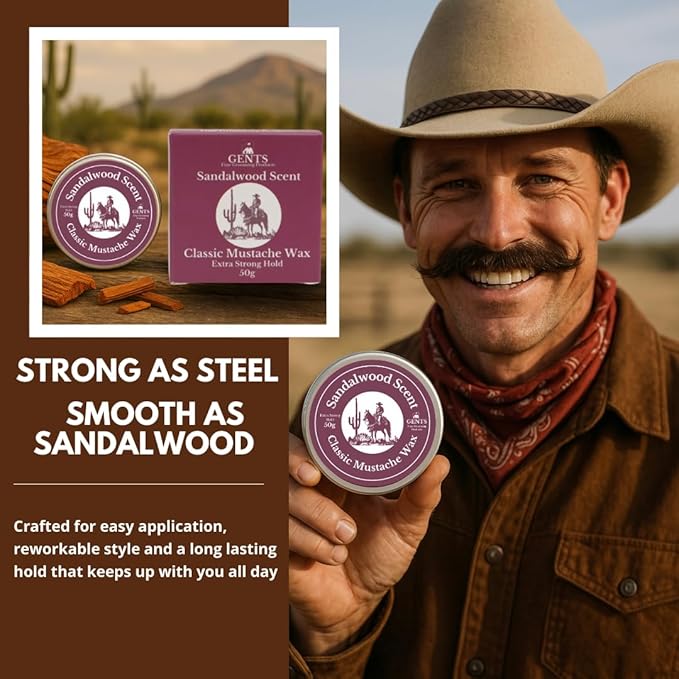 G.B.S Strong Hold Sandalwood Mustache Wax, Easy Application, Restyleable, long lasting hold with Styling Comb (1.7 oz) (3 Pack, Sandalwood)