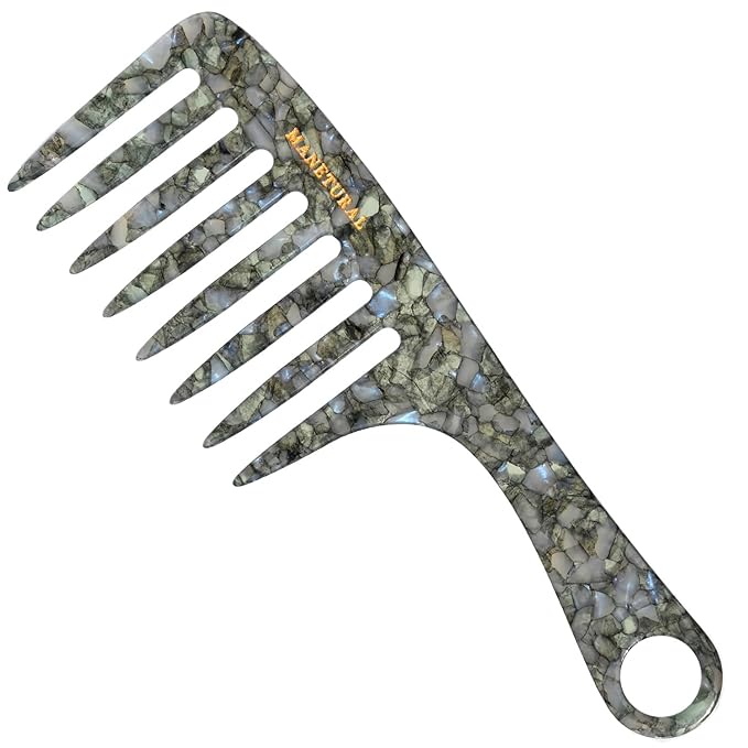 D1 | wide tooth comb 7.4"for easy portability. Suitable for Women's/girl curly, curly and tight hair, the short handle design is easy to carry. Acetate comb (Stone pattern)