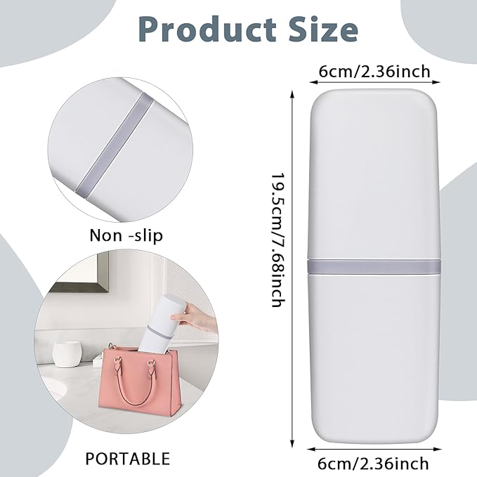 Travel Toothbrush Cup Case Portable PP Seal Tooth Brush Holders Cover Multi-Function Toothpaste Storage Container Cup for Home School Camping Business Trip Bathroom(White)