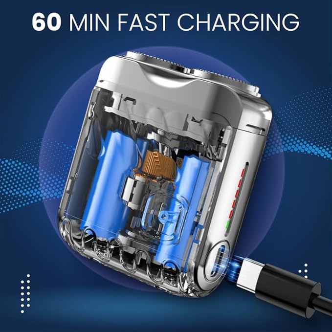 Portable Rotary Dual Ring Electric Shaver, Long Lasting Mini Rotary Dual Ring Electric Razor for Men, Compact USB Rechargeable Shaver for HomeTravel (Silver)