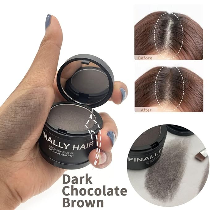 Finally Hair Dark Chocolate Brown Dab-on Hair Fibers & Hair Loss Concealer, Hairline Creator, Eye Brow Enhancer, and Beard Filler. Dab-on Hair Fiber Shadow Powder (Dark Chocolate Brown - Brown/Black)