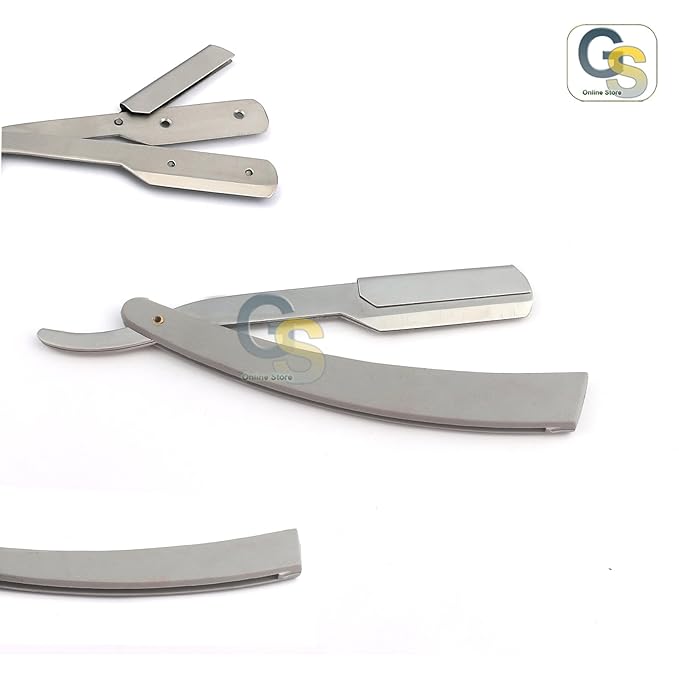 G.S MANUAL FOLDING SHAVING KNIFE BEARD CUTTER SHAVER STRAIGHT EDGE BARBER RAZOR GRAY UP TO 22 BLADES (SET OF 11 BLADES)
