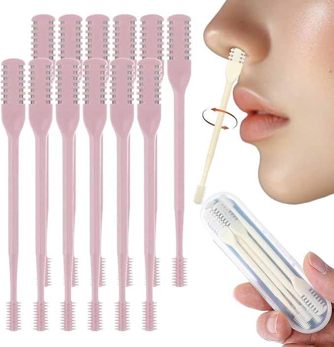 360° Nostril Hair Remover Tool,Portable Nose Hair Trimmer for Men Women,2-in-1 Nasal Hair Cutter,Upgrade Double Sided Nose Knife. (Pink, 12 Pcs)