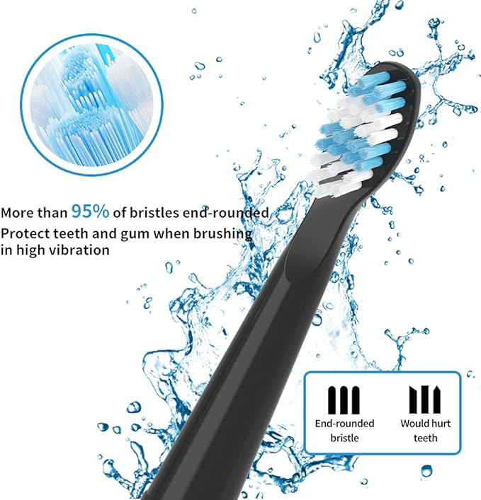 Replacement Toothbrush Heads Compatible with fairywill Electric Toothbrush, Model FW-507/FW-508/2011/959/917/551, D1/D3/D7/D8, W Shape Design Planted with Nylon Bristle (12 Pack - Black)