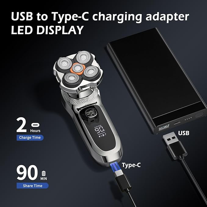 Head Shavers for Bald Men,Electric Razor for Men,IPX7 Waterproof Wet/Dry Bald Head Shaver, Flex Blades for a Close Shave,LED Display Electric Rechargeable Head Shaving Mens Kit with Type-C Charge