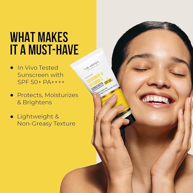 Dr. Sheth's Women & Men Ceramide & Vitamin C Sunscreen For All Skin Types Spf 50+ Pa+++ | For Deep Moisturization | Non-Greasy,Quick-Absorbing | 80G,Pack Of 1