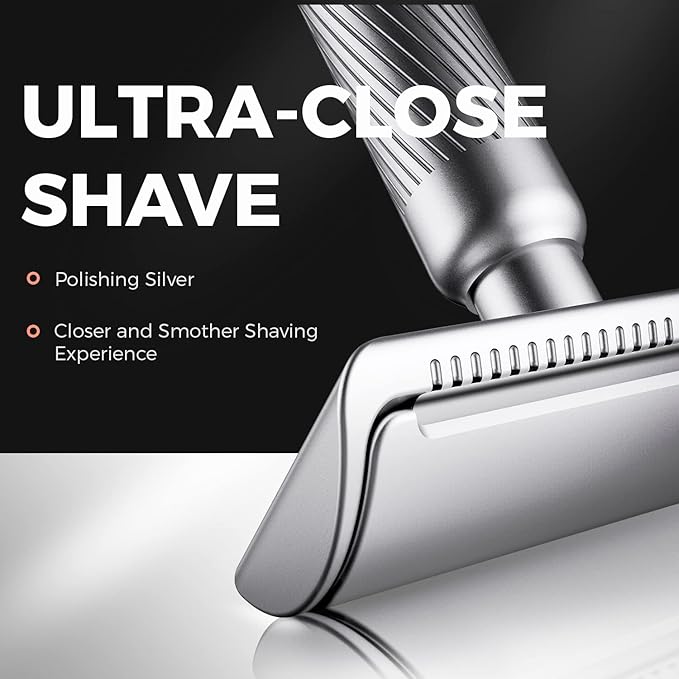 ZOMCHI Double Edge Safety Razor for Men & Women,[New Version 2.0 ] Metal Razor with 10 Double Edge Safety Razor Blades,Single Blade Razor – Noble Silver