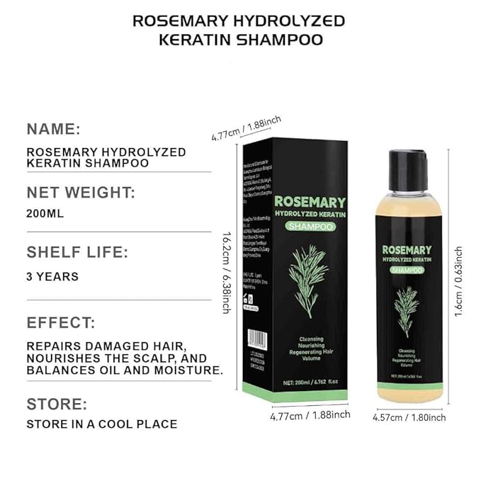 2PCS Organic Rosemary Shampoo for Hair Growth Natural Thickening & Strengthening Shampoo with Hydrolyzed Keratin Hair Care 200ml