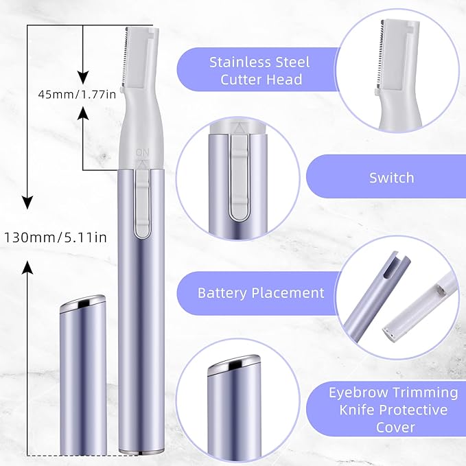 Landhoow 3 Pcs Electric Eyebrow Trimmer Women Facial Hair Remover Mini Precision Shaver with Adjustable Comb and Brush Women Gift Battery Operated for Face Neck Fuzz Lips Leg(Gold, Purple, Black)
