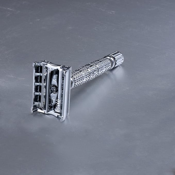 VIKINGS BLADE Double Edge Safety Razor for Men + 5 Swedish Steel Blades + Luxury Case. Long Handle. Smooth, Reusable, Eco-Friendly (The Vulcan)