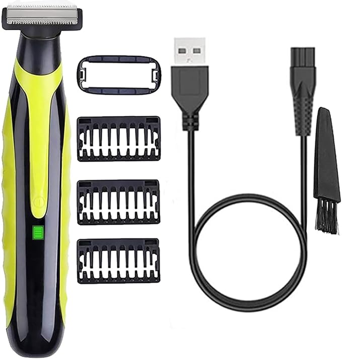 LinMei Men's Electric Trimmer Full Body Wet & Dry Shaver with 3 Trimming Combs, USB-C Fast Charging, IPX5 Waterproof, Cordless Foil Trimmer for Face, Head, Body (Shaver)