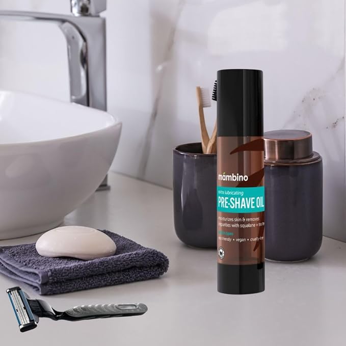Mambino Organics Clean Shaving Set, Triple Action Shaving Essentials with Tea Tree Shave Oil, Jojoba Oil Pre-Shave, Foaming Cleanser & Face Serum, Vegan & Cruelty-Free Grooming Set, 7.5 fl oz