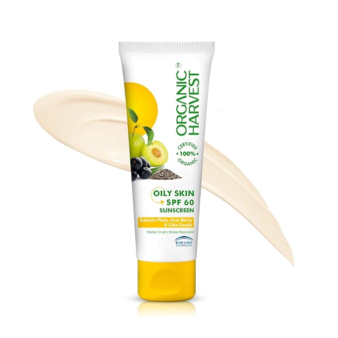 Organic Harvest Sunscreen For Women & Men SPF 60 PA+++ for Oily or Acne Prone Skin | Sunscreen Lotion Protects From Harmful UVA & UVB Rays | Hydrates & Nourished Skin | Sulphate & Paraben Free - 100gm