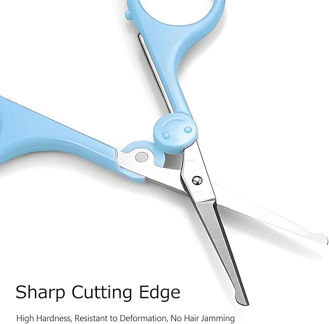 2-Pack Eyebrow Scissors, Precision Small Scissors for Facial, Nose, Eyebrow, Mustache, and Beard Hair Trimming & Grooming, Safety Edge, Long Cap (Blue and Green).