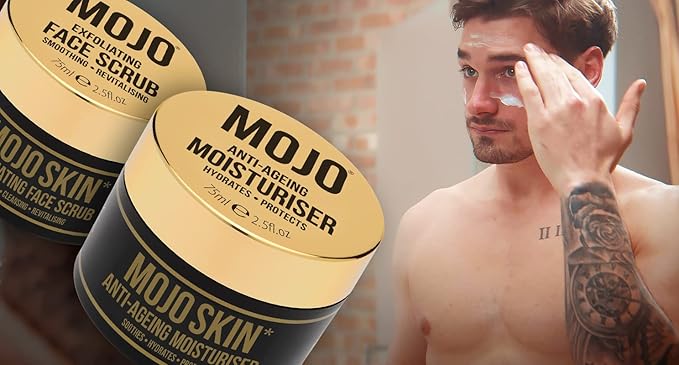 MOJO Skin Anti-Ageing Moisturiser with Hyaluronic Acid, Collagen & Jojoba Oil | Soothes, Hydrates and Protects to reduce fine lines and wrinkles | Luxury Scented | Men's Face Cream 75ml