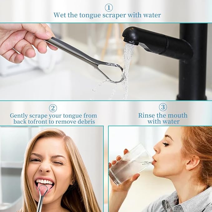 VIWIK 6 Pack Tongue Scraper for Adults, 100% Stainless Steel Tongue Cleaner - Hygienic Oral Care Tools, Bad Breath Remover Tongue Brusher