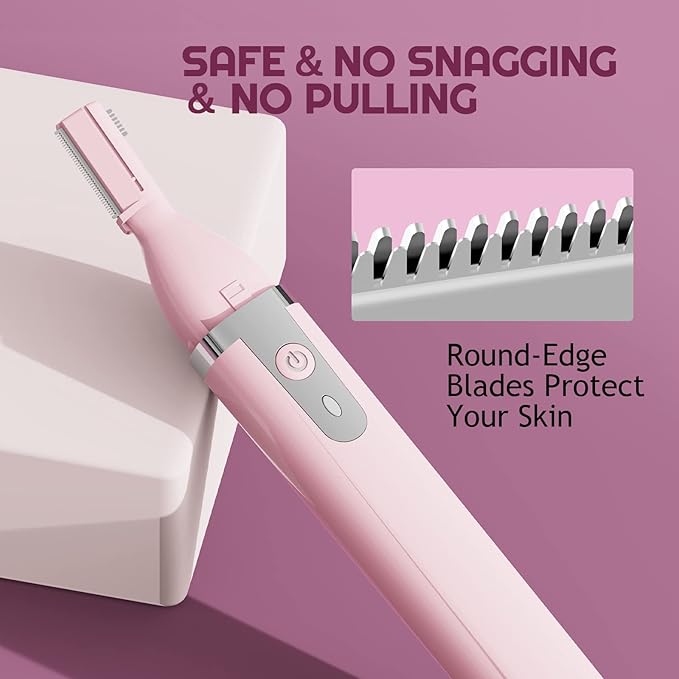 Eyebrow Trimmer Electric Eyebrow Razor for Women, Rechargeable Facial Hair Shaver Painless Detail Trimmer with Rinseable Blade for Face Neck Lips (Pink)