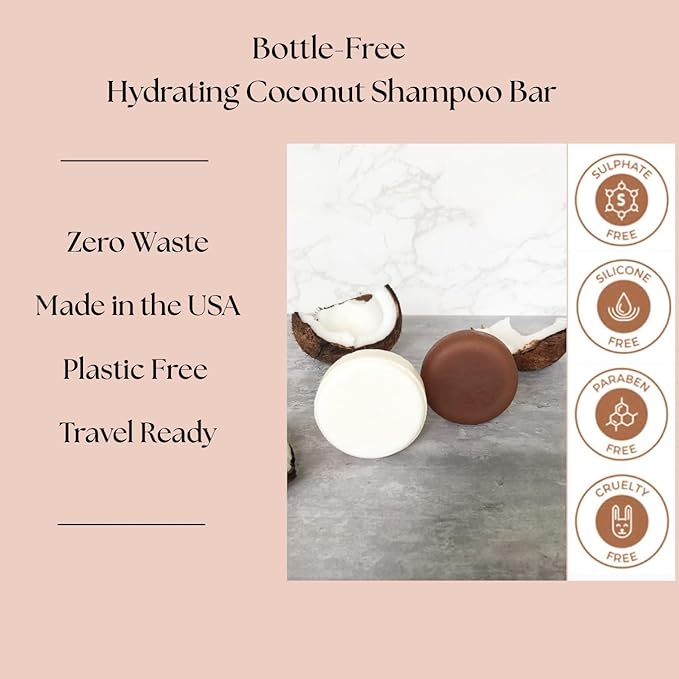 Coconut & Argan Oil Shampoo Bar, Deep Moisturizing for Dry Damaged Hair. Hydrating & Nourishing Solid Shampoo for Curly, Coily & Color Treated Hair, Vegan & Sulfate Free, USA Made. 3 oz.