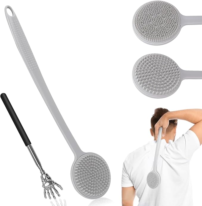 Back Scratcher, 2025 New All Body Scratcher with 2 Scratch Surface, Back Massager & Scalp Massager & Scalp Exfoliator, Deep Back Scratcher for Men/Women, Long Handle Backscratchers for Adults (Grey)